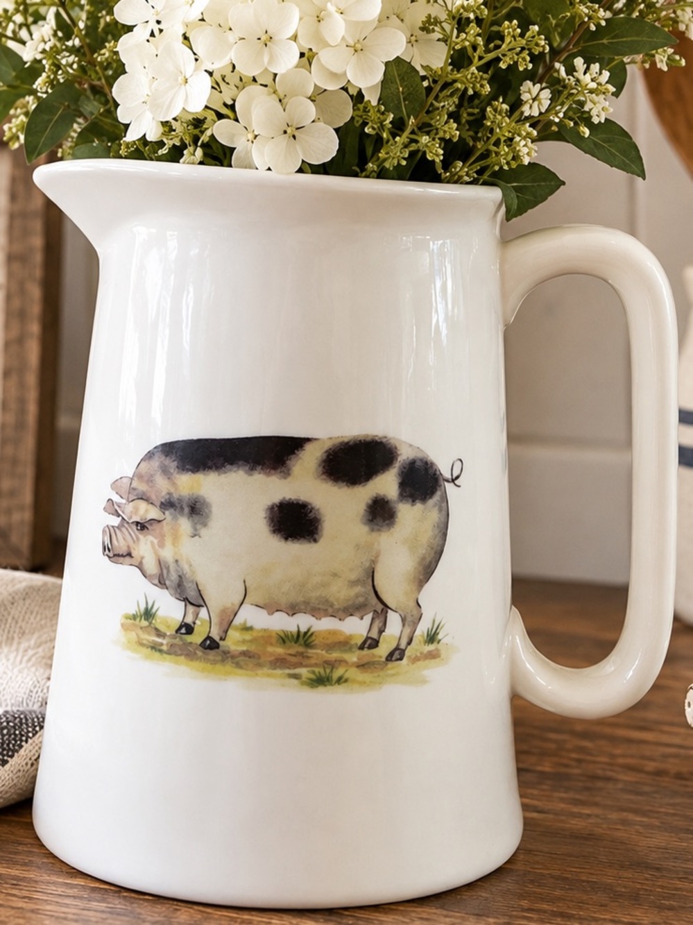 Grace Fine Porcelain Pig Pitcher Farmhouse Country Cottage Kitchen Decor